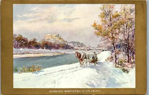 36400 - Künstlerkarte - Salzburg , Sonniger Wintertag , signiert Compton - nicht gelaufen