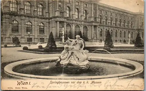 36405 - Wien - Wien I , Springbrunnen vor den k. k. Museen - gelaufen 1906