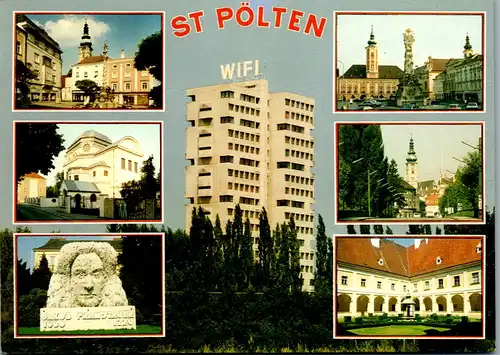 36494 - Niederösterreich - St. Pölten , Herrenplatz , Synagoge , WIFI , Traisenbrücke , Mehrbildkarte - nicht gelaufen