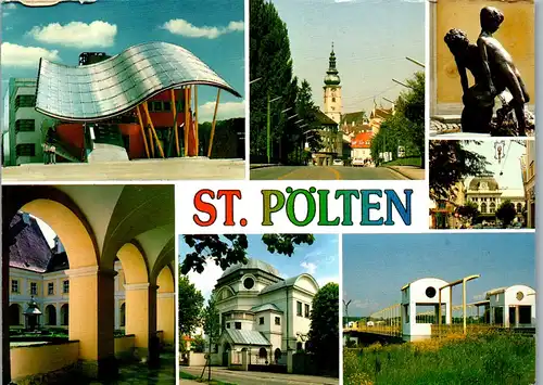 36495 - Niederösterreich - St. Pölten , Ausstellungshalle im Regierungsviertel , Kremsergasse , Bahnhof , Traisenbrücke , Mehrbildkarte - nicht gelaufen