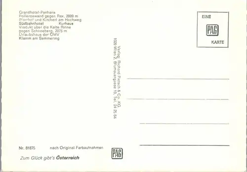 36501 - Niederösterreich - Semmering , Grandhotel Panhans , Polleroswand , Kirchlein , Südbahnhotel , Klamm , Mehrbildkarte - nicht gelaufen