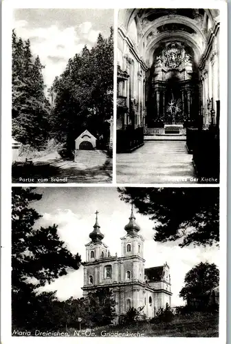 36897 - Niederösterreich - Maria Dreieichen , Gnadenkirche , Partie vom Bründl , Inneres der Kirche - gelaufen
