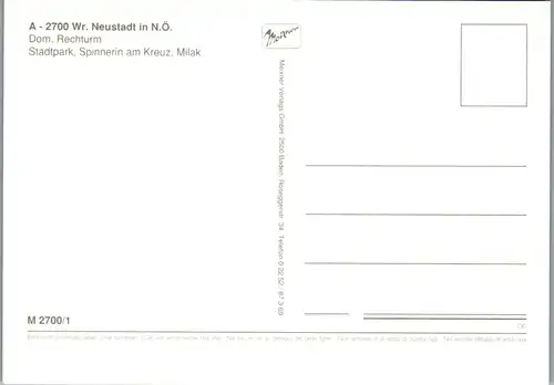 36936 - Niederösterreich - Wiener Neustadt , Spinnerin am Kreuz , Berufsschule , Dom , Rechturm , Milak - nicht gelaufen