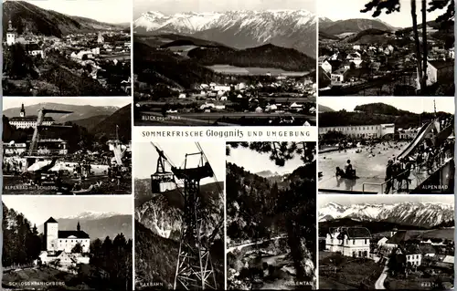 36976 - Niederösterreich - Gloggnitz und Umgebung , Alpenbad mit Schloß , Raach , Schloß Kranichberg , Höllental , Mehrbildkarte - gelaufen 1967