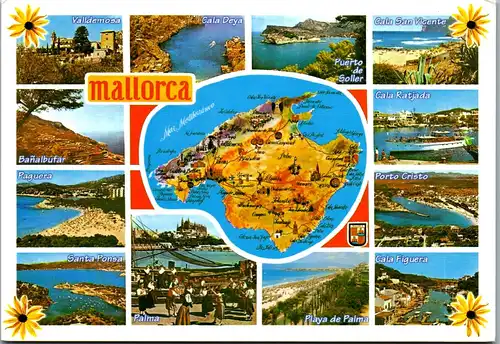 37044 - Spanien - Mallorca , Santa Posa , Valldemosa , Cala Deya , Palma , Porto Cristo , Mehrbildkarte - gelaufen