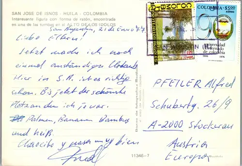 37083 - Kolumbien - San Jose de Isnos , Huila , Alto de los Idolos - gelaufen 1977