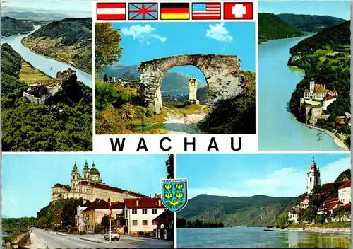 37150 - Niederösterreich - Wachau , Ruine Aggstein , Spitz a. d. Donau , Schönbühel , Stift Melk , Dürnstein , Mehrbildkarte - nicht gelaufen