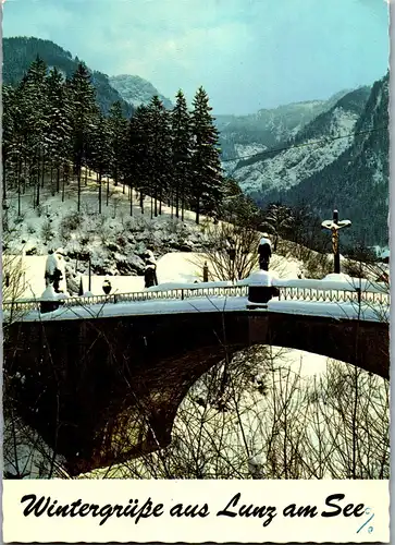 37218 - Niederösterreich - Lunz am See , Heiligenbrücke mit Mariazeller Eisengußfiguren , Winter - gelaufen 1983