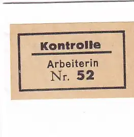 937385 -  - Kontrolle Arbeiterin Nr. 52 , Kontrollmarke