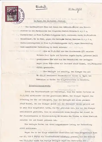 937417 -  - Gerichtsurteil Ehescheidung , Wien -  1943