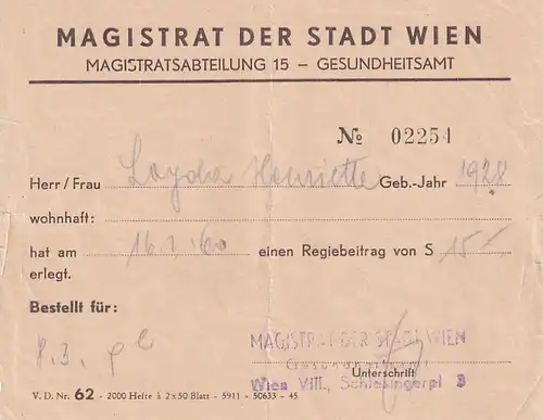 37437 -  - Magistrat Wien Abteilung 15 , Gesundheitsamt -  1960