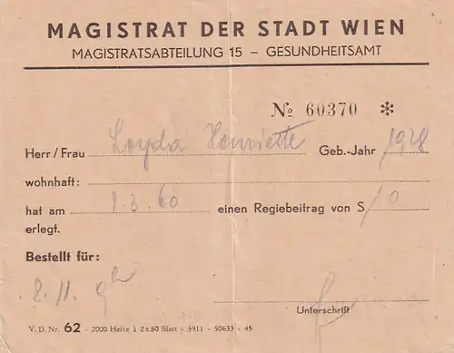 37438 -  - Magistrat Wien Abteilung 15 , Gesundheitsamt -  1960