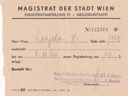 37439 -  - Magistrat Wien Abteilung 15 , Gesundheitsamt -  1960