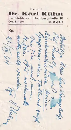 37457 -  - Tierarzt Dr. Karl Kühn , Perchtoldsdorf , Benachrichtigung -  1964