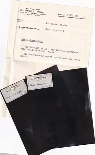 37460 -  - Röntgenbefund inkl. Röntgenbilder , Nasennebenhöhlen , Dr. Erich Zdansky -  1954
