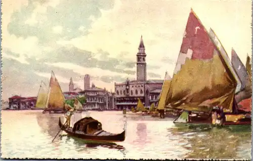 37493 - Künstlerkarte - Venedig , Venezia , Panorama del Molo - nicht gelaufen