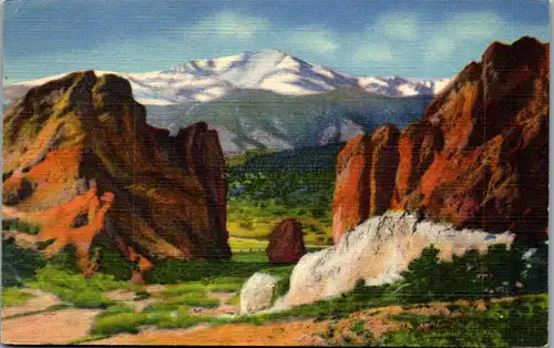 37501 - Künstlerkarte - USA , Pikes Peak , Gateway of the Garden of the Gods - gelaufen