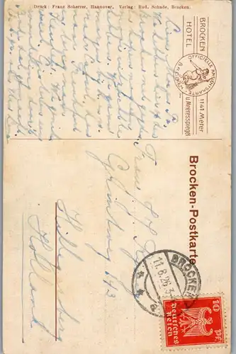 37507 - Künstlerkarte - Brocken Hotel , signiert - gelaufen 1926
