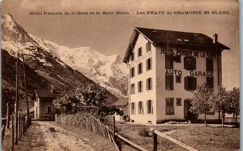 37536 - Frankreich - Les Pratz de Chamonix , Hotel Pension de la Gare et le Mont Blanc , Auto Garage - nicht gelaufen