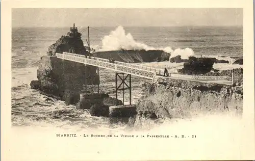 37568 - Frankreich - Biarritz , La Rocher de la Vierge & La Passerelle - nicht gelaufen