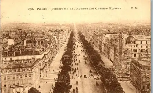 37618 - Frankreich - Paris , Panorama de l'Avenue des Champs Elysees - gelaufen 1908