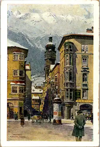 37665 - Künstlerkarte - Tirol , Innsbruck , Altstadt , signiert R. Preuss  - nicht gelaufen