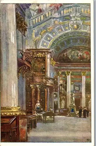 37669 - Künstlerkarte - Wien , Nationalbibliothek , signiert R. Konopa , Bibliothek - nicht gelaufen