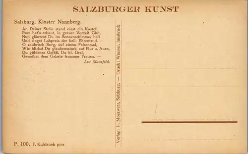 37671 - Künstlerkarte - Salzburg , Kloster Nonnberg , signiert F. Kulstrunk - nicht gelaufen