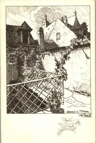 37677 - Künstlerkarte - Wachau , Haushof in Krems an der Donau , signiert Ulf Seidl - nicht gelaufen