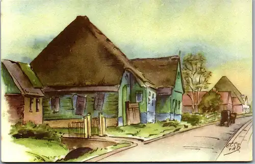 37692 - Künstlerkarte - Oude boerderij in De Streek , Variatie op de N.-Holl Stelpbouw , signiert - nicht gelaufen