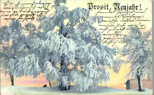 37701 - Neujahr - Prosit Neujahr , Winterlandschaft - gelaufen 1904