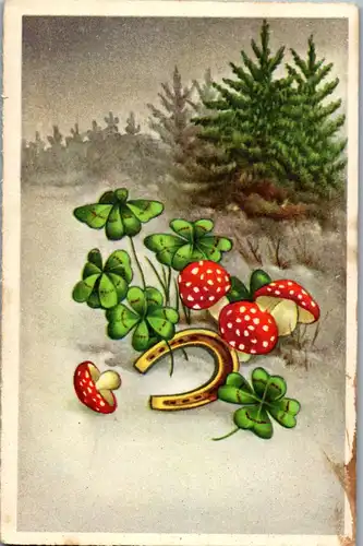 37704 - Neujahr - Kleeblatt , Fliegenpilz , Hufeisen - nicht gelaufen