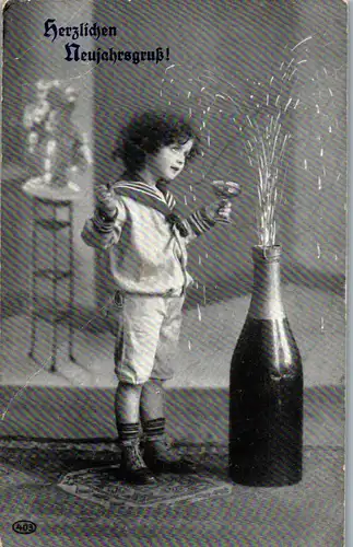 37710 - Neujahr - Motiv , Kind , Sektflasche , Feldpost , 6. Kompagnie , IX Seew. Abt. - gelaufen 1915