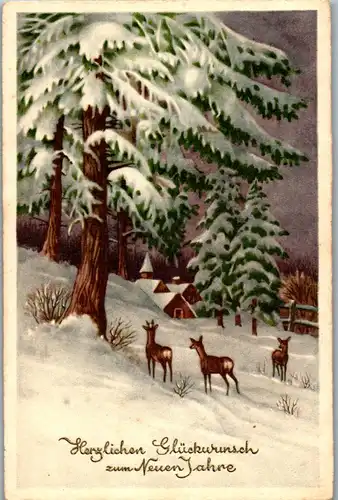 37729 - Neujahr - Herzlichen Glückwunsch zum neuen Jahr , Tiere - gelaufen