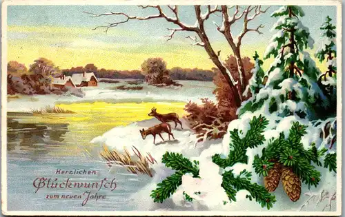 37734 - Neujahr - Herzlichen Glückwunsch zum neuen Jahr , Tiere - gelaufen 1936