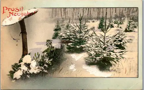 37740 - Neujahr - Prosit Neujahr , Winterlandschaft - gelaufen 1907