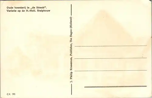 37803 - Künstlerkarte - Oude boerderij in De Streek , Variatie op de N.-Holl Stelpbouw , signiert - nicht gelaufen