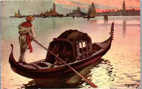 37913 - Künstlerkarte - Italien , Venezia , La Gondola , signiert - gelaufen