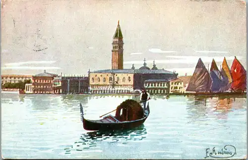 37921 - Künstlerkarte - Venezia , Panorama , signiert F. Andreis - gelaufen 1914