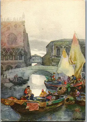 37929 - Künstlerkarte - Venezia , Ponte della Paglia e Ponte die Sospiri - nicht gelaufen