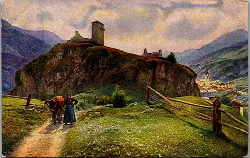 37960 - Künstlerkarte - Ruine Steinsberg bij Ardez - nicht gelaufen