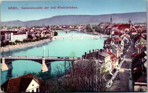 37996 - Schweiz - Basel , Generalansicht der drei Rheinbrücken - nicht gelaufen