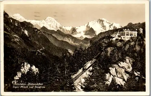 38057 - Schweiz - Interlaken , Heimwehfluh , Eiger , Mönch und Jungfrau - gelaufen 1938