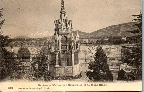 38094 - Schweiz - Genf , Monument Brunswick et le Mont Blanc - gelaufen 1909