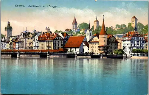 38101 - Schweiz - Luzern , Seebrücke u. Musegg - nicht gelaufen