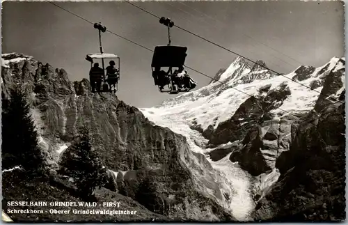 38122 - Schweiz - Sesselbahn Grindelwald First , Schreckhorn , Oberer Grindelwaldgletscher , l. beschädigt - gelaufen 1953