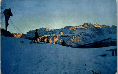 38199 - Künstlerkarte - Winterlandschaft , Ski Fahrer - gelaufen 1912