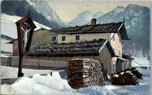 38200 - Künstlerkarte - Bauernhaus , Winter - gelaufen 1912