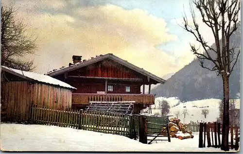 38202 - Künstlerkarte - Winterlandschaft , Haus - gelaufen 1912