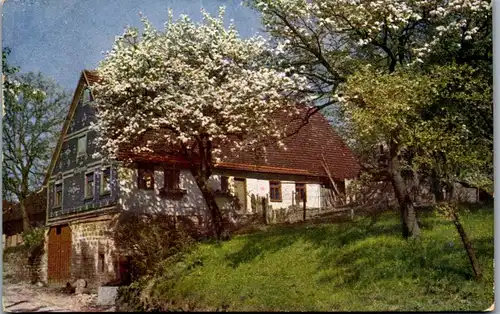 38208 - Künstlerkarte - Blühende Bäume , Bauernhaus - gelaufen 1912